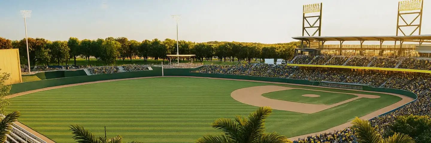 Baseball stadium at sunset